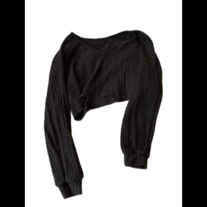 Black Cropped Long Sleeve Top Size M Y2K Grunge Soft Girl Aesthetic